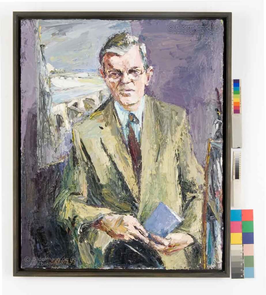 Repro Ölgemälde „Porträt Erich Iltgen” von Siegfried Klotz (1997), Öl auf Leinwand, 120 x 80 cm, für ein Werksverzeichnis (ISBN 978-3-86530-101-7)