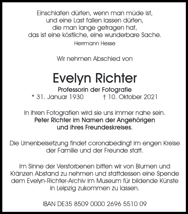 Evelyn Richter Todesanzeige