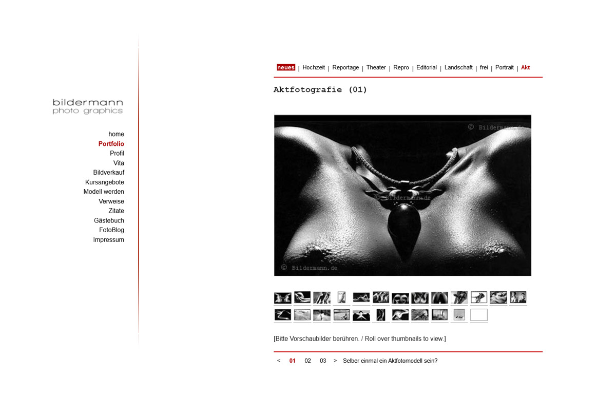 Bildschirmfoto meiner zweiten Webseite 2003—2010 im Archiv